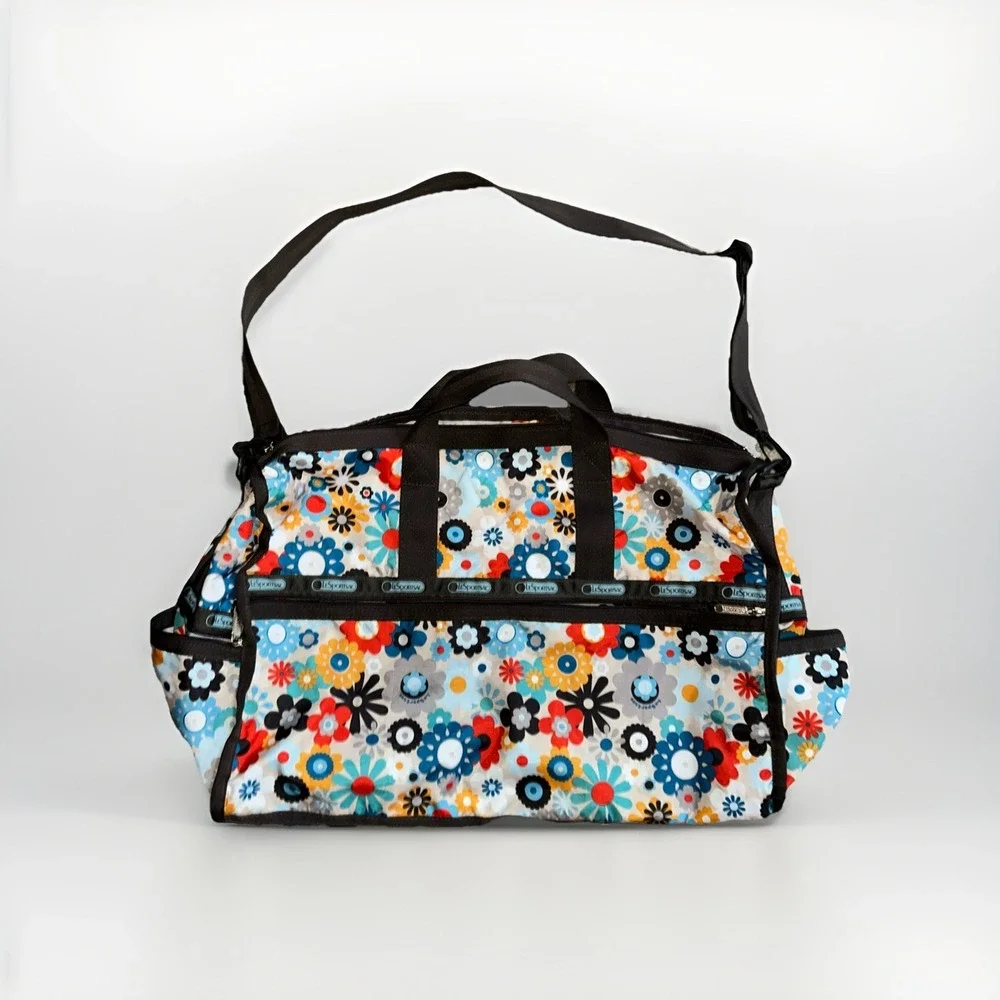 LeSportsac large weekender Flower Power Bright Retro Pop Floral Print Bag 20x15